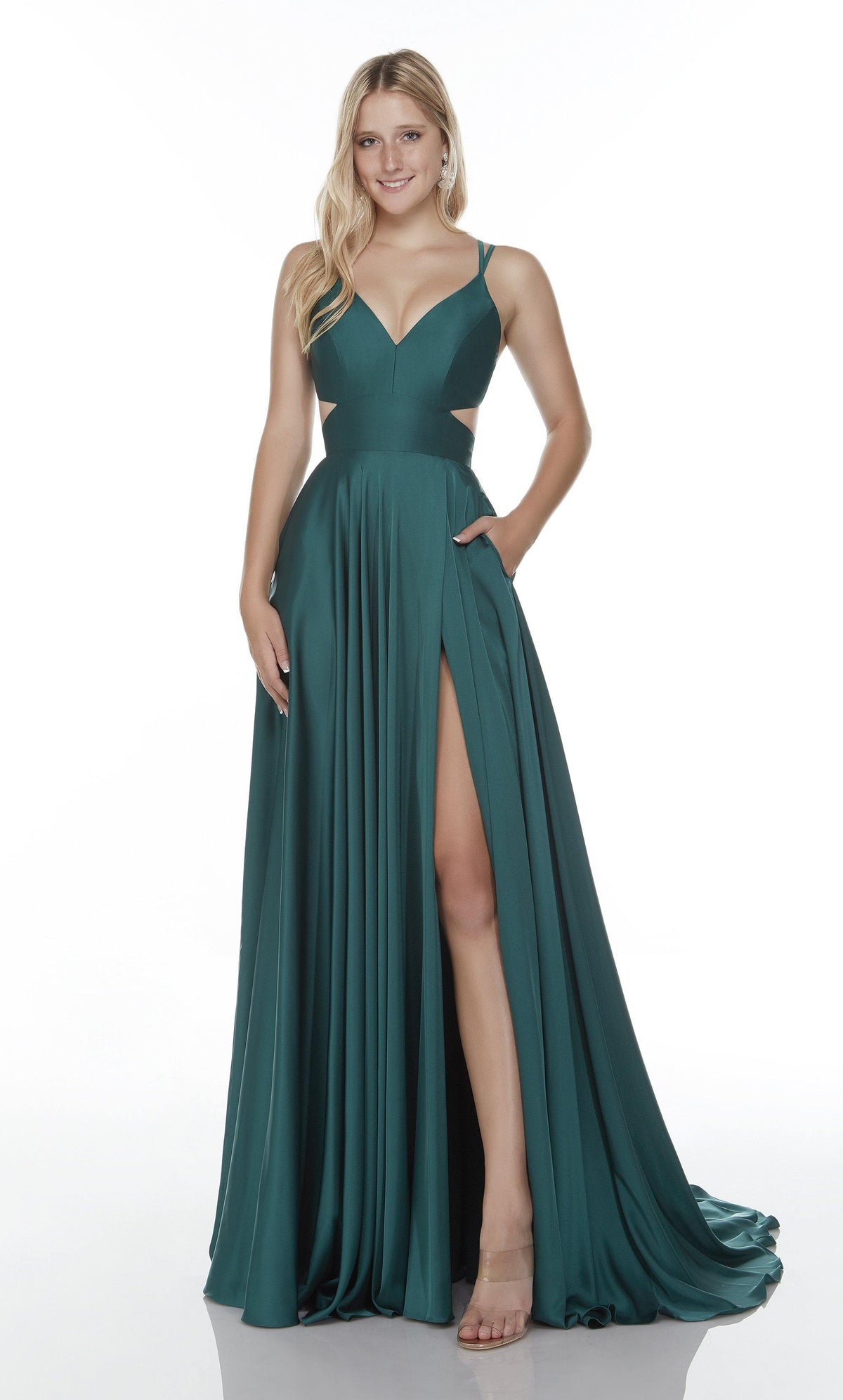 Formal Dress: 60453. Long, V-Neck, Flowy, Cutout Back Alyce Paris