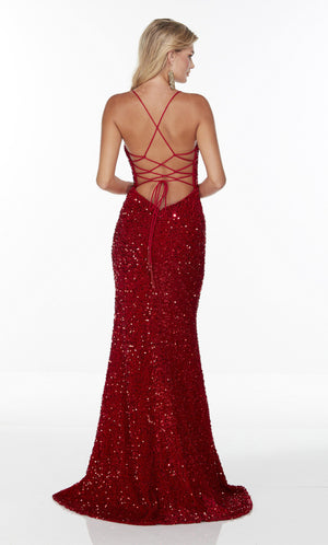 Formal Dress: 61181. Long Strappy Back Dress, Square Neckline, Straight Alyce Paris