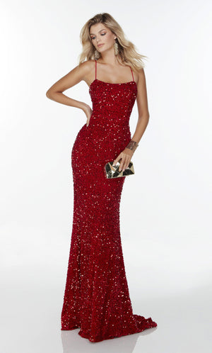 Formal Dress: 61181. Long Strappy Back Dress, Square Neckline, Straight Alyce Paris