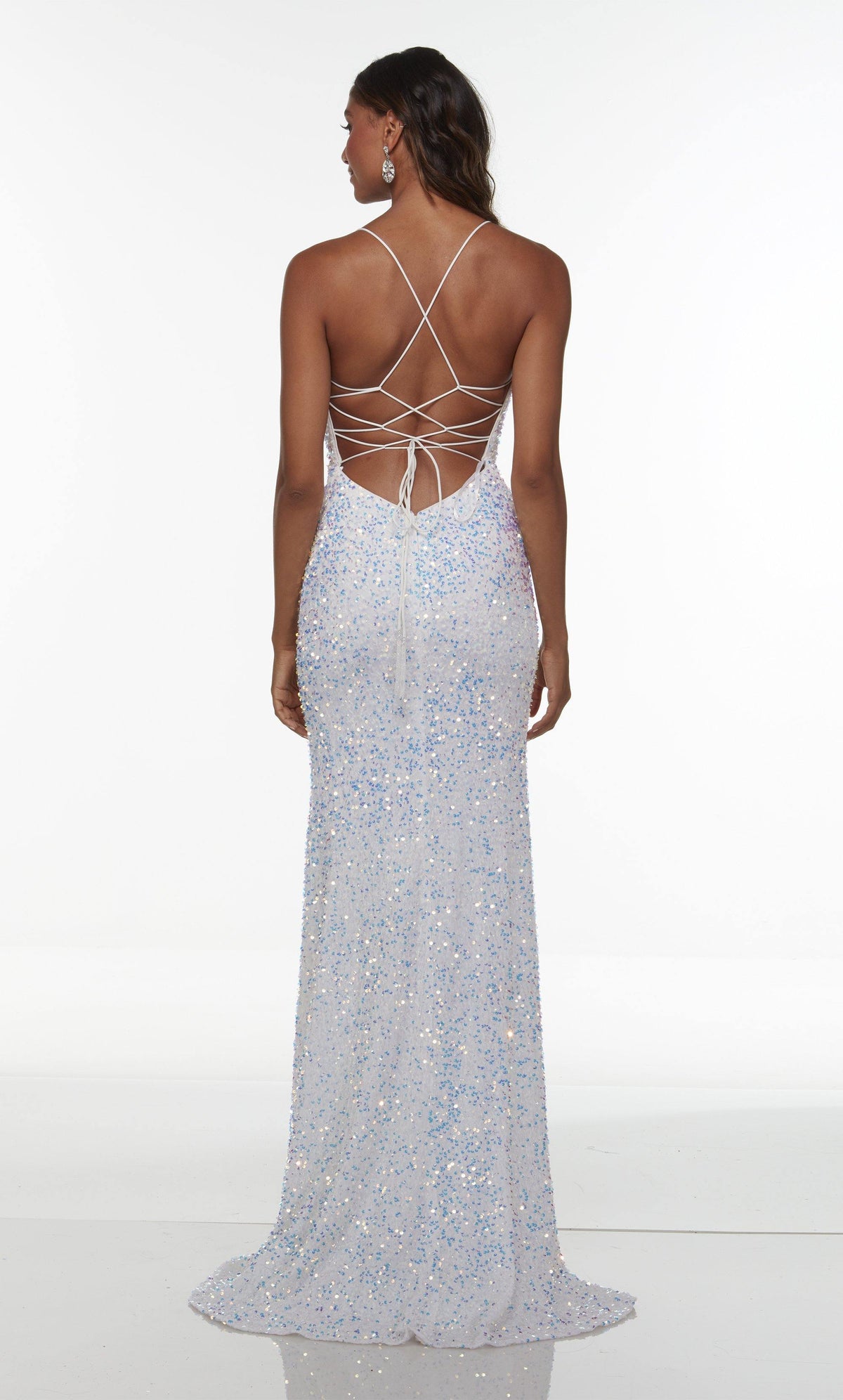 Formal Dress: 61181. Long Strappy Back Dress, Square Neckline, Straight Alyce Paris