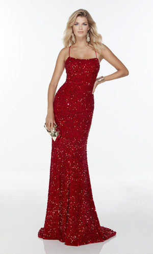 Formal Dress: 61181. Long Strappy Back Dress, Square Neckline, Straight Alyce Paris