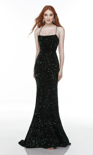 Formal Dress: 61181. Long Strappy Back Dress, Square Neckline, Straight Alyce Paris