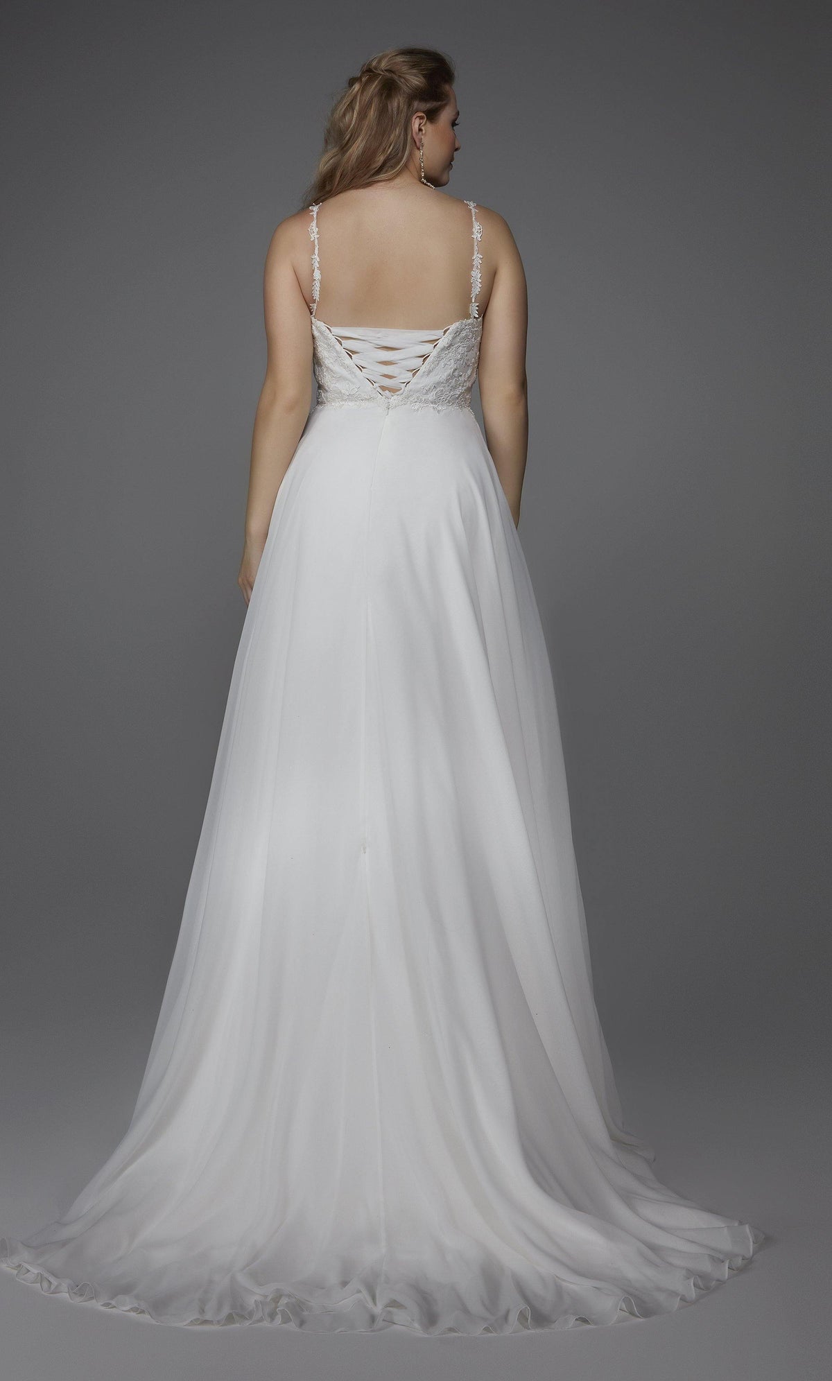 Formal Dress: 7018. Long, Square Neckline, Flowy, Lace Up Back Alyce Paris