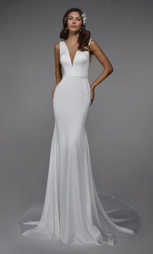 Formal Dress: 7021. Long Sexy Wedding Dress, Plunging Neckline, Fit N Flare Alyce Paris