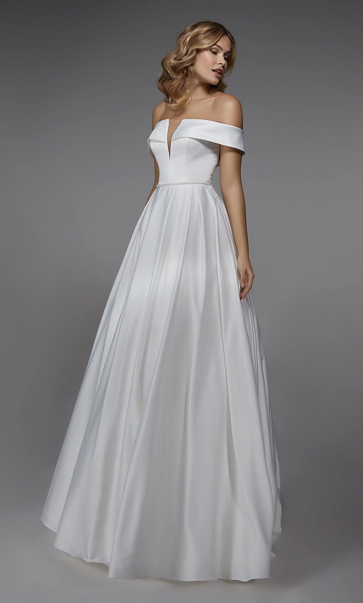 Formal Dress: 7023. Long Wedding Dress, Off The Shoulder, A-line Alyce Paris