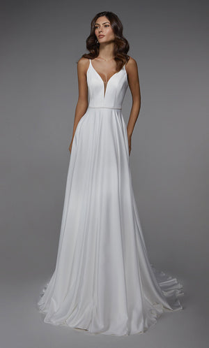 Formal Dress: 7024. Long Bridal Gown, Plunging Neckline, Flowy Alyce Paris