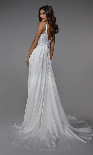 Formal Dress: 7024. Long Bridal Gown, Plunging Neckline, Flowy Alyce Paris