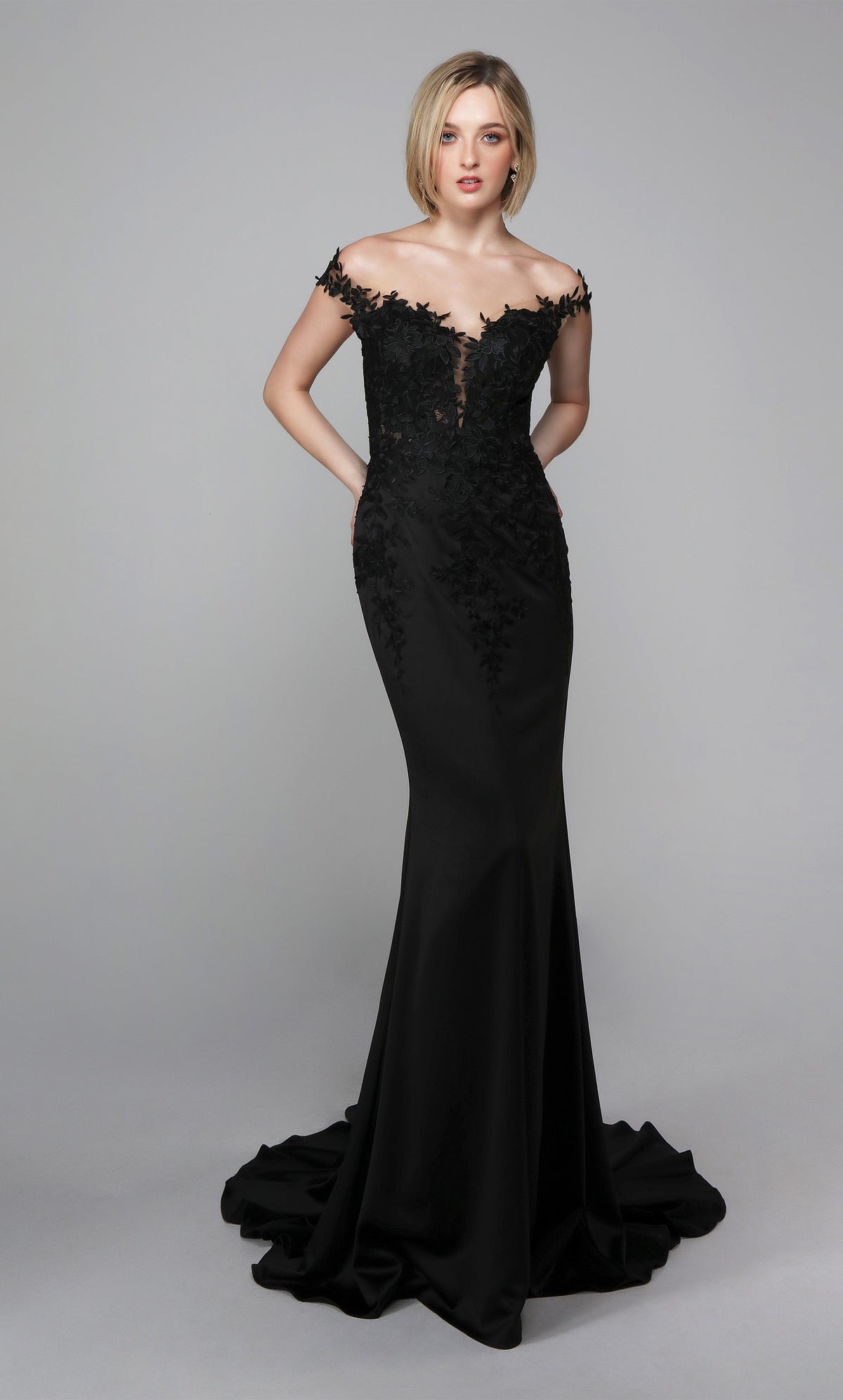 Formal Dress: 7026. Long Bridal Gown, Off The Shoulder, Fit N Flare Alyce Paris