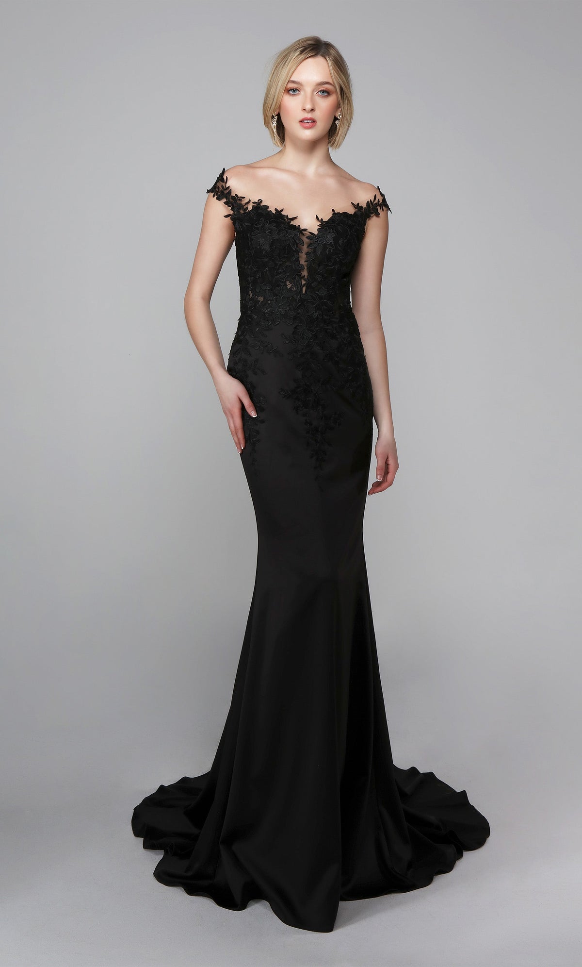 Formal Dress: 7026. Long Bridal Gown, Off The Shoulder, Fit N Flare Alyce Paris