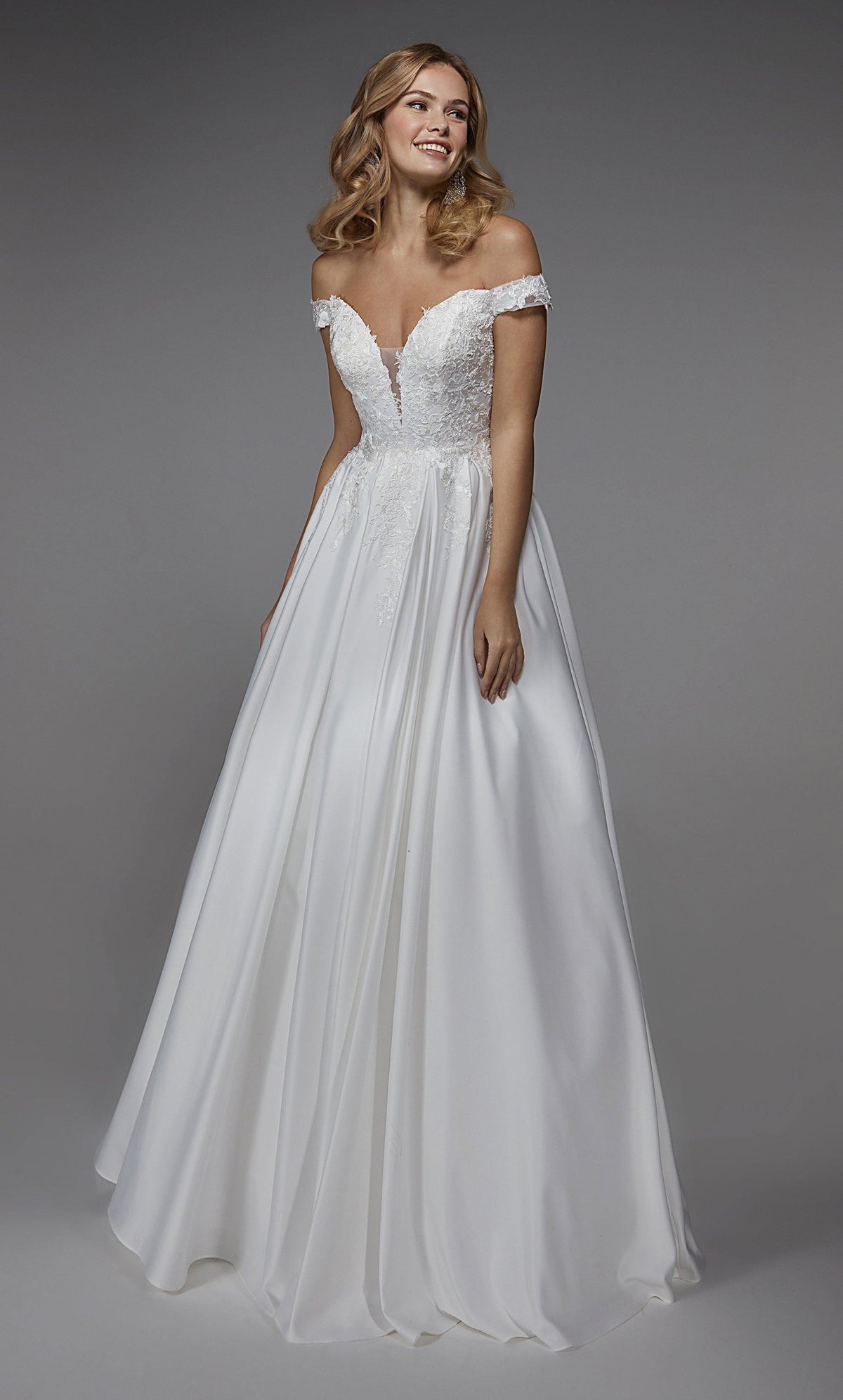 Formal Dress: 7034. Long Wedding Dress, Off The Shoulder, A-line Alyce Paris