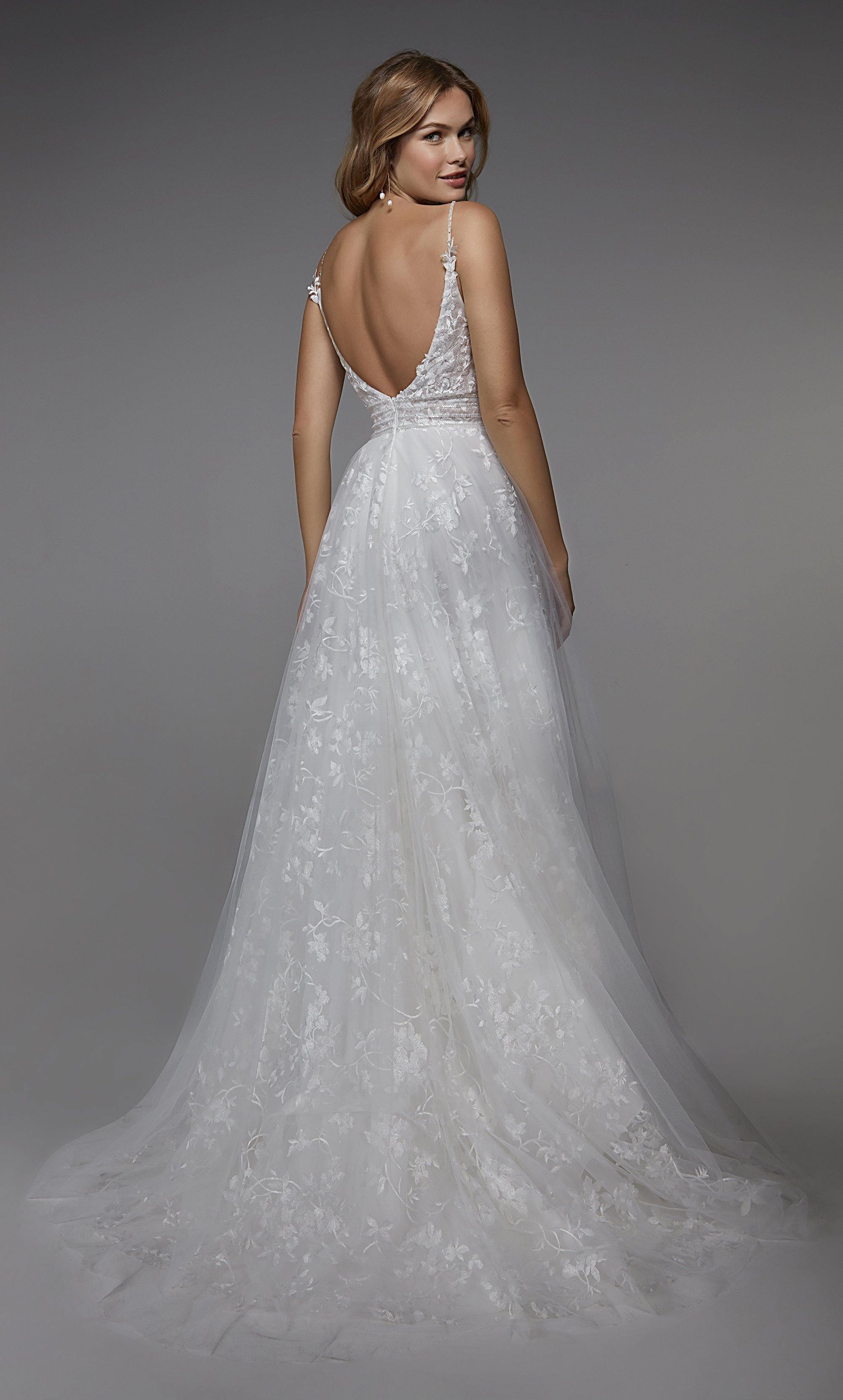 Formal Dress: 7036. Long Wedding Dress, Plunging Neckline, A-line Alyce Paris