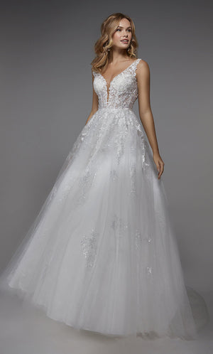 Formal Dress: 7039. Long Wedding Dress, Plunging Neckline, Ball Gown Alyce Paris