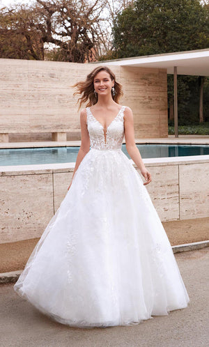 Formal Dress: 7039. Long Wedding Dress, Plunging Neckline, Ball Gown Alyce Paris