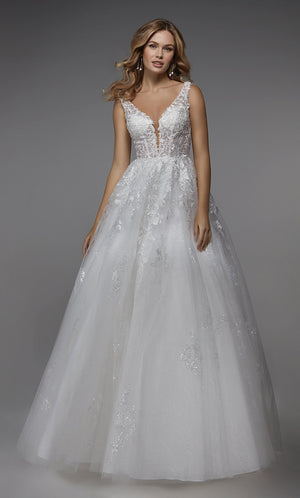 Formal Dress: 7039. Long Wedding Dress, Plunging Neckline, Ball Gown Alyce Paris