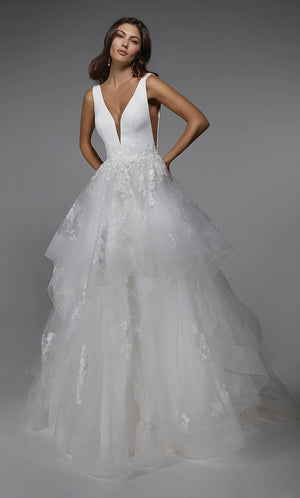 Formal Dress: 7040. Long Bridal Gown, Plunging Neckline, Ball Gown Alyce Paris