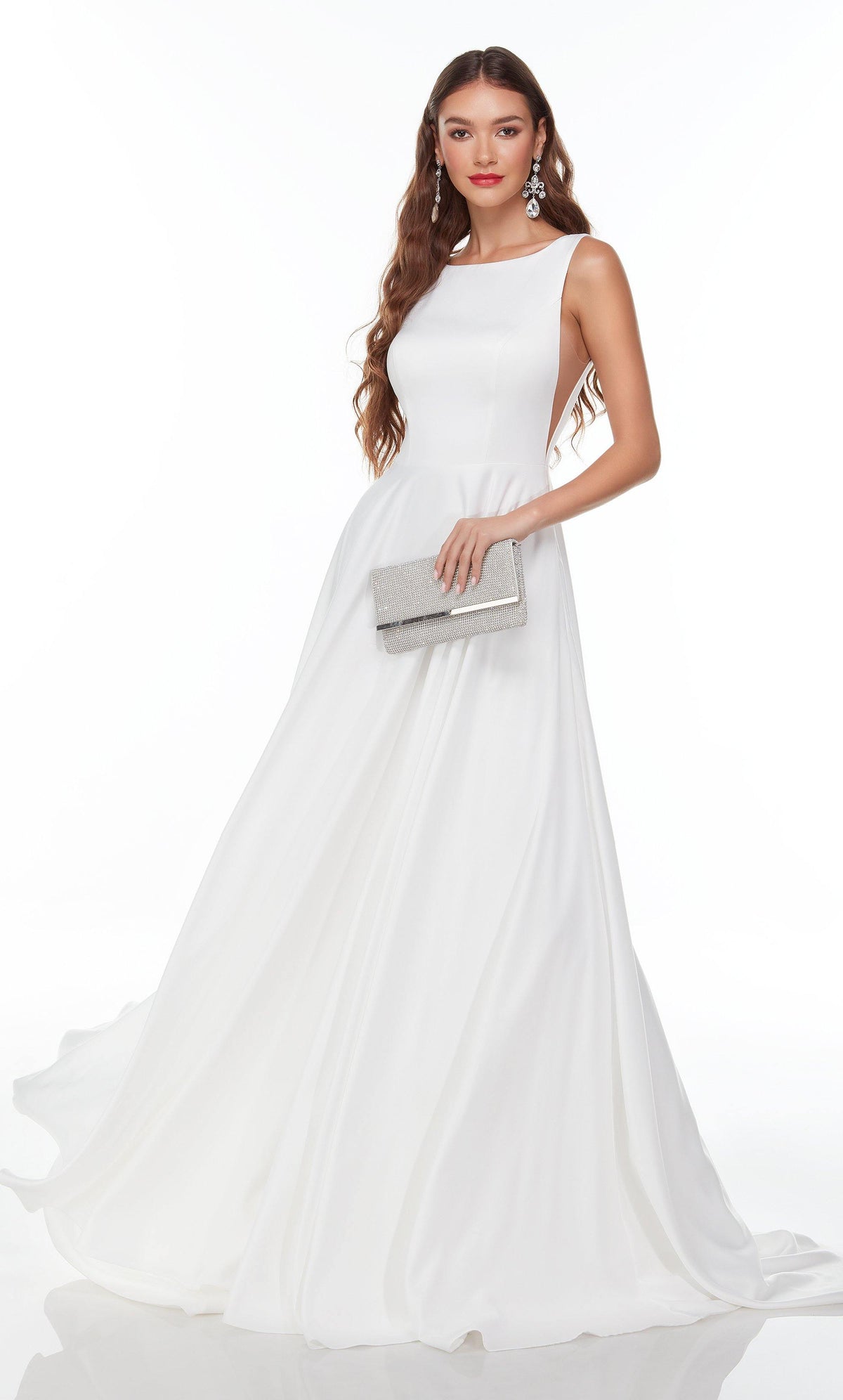 Formal Dress: 7053. Long Flowy Wedding Dress, Bateau Neckline, A-line Alyce Paris