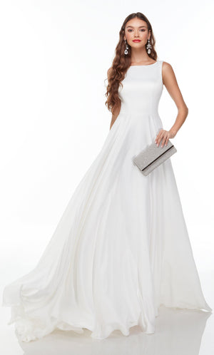 Formal Dress: 7053. Long Flowy Wedding Dress, Bateau Neckline, A-line Alyce Paris