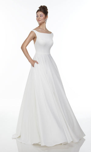 Formal Dress: 7054. Long White A-line Dress, Bateau Neckline, A-line Alyce Paris